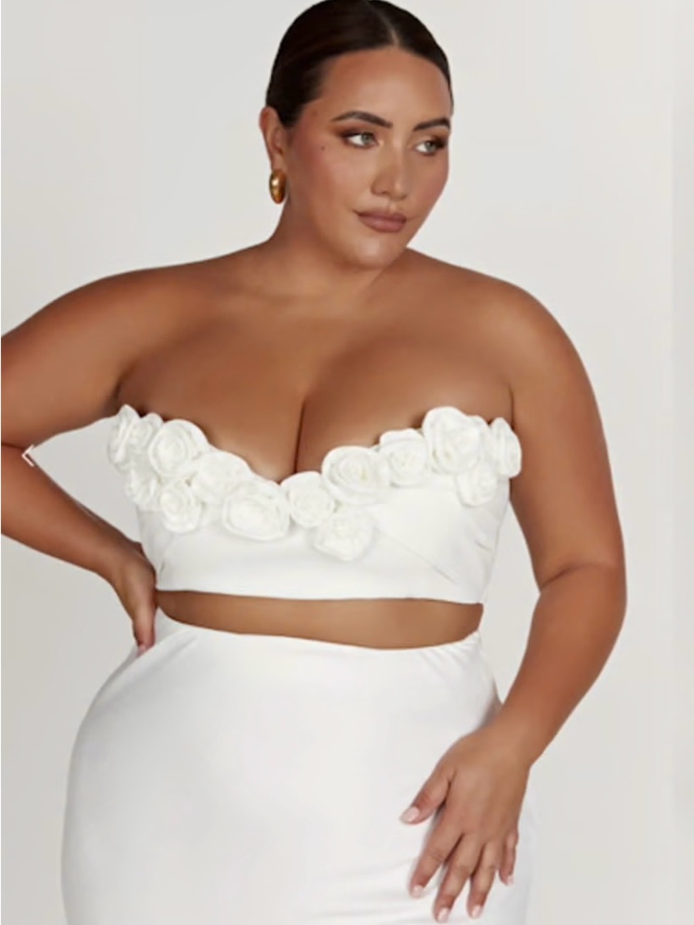 Meshki Paloma Rose White Floral Appliqué Strapless Crop Top